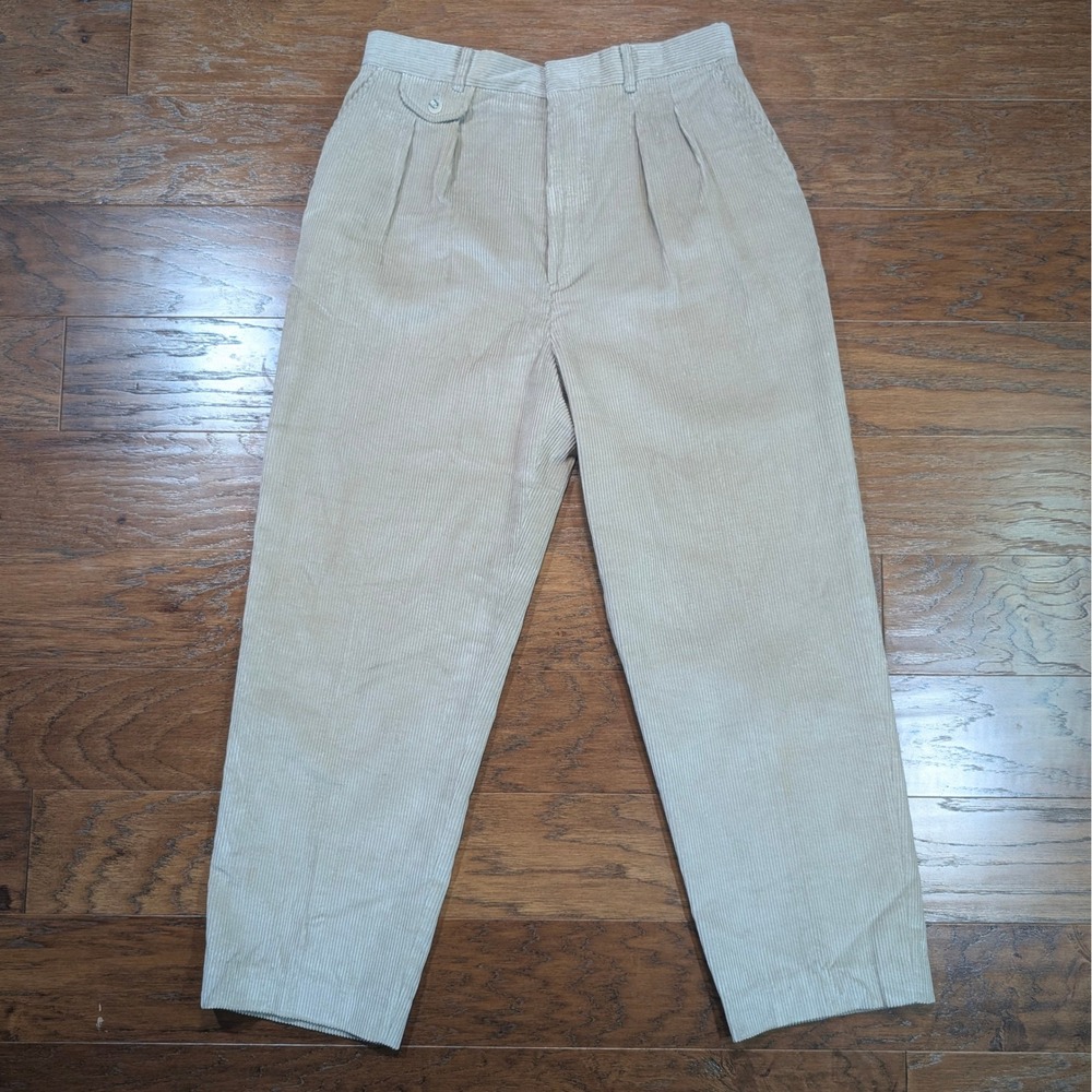 Vintage Eddie Bauer Tan Corduroy Pleated Trousers High Waist Made in USA Size 10